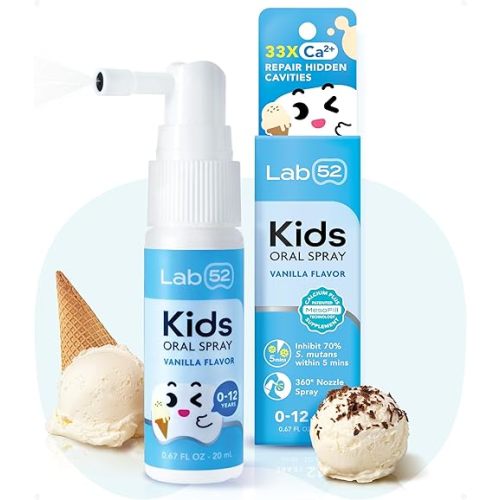 LAB52 Kids Oral Spray, Daily Oral Care and Fresh Breath, Children Approved with Fluoride Free for Newborn to Preschoolers, Xylitol Vanilla Flavor