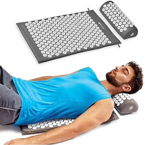 Gaiam Acupressure Mat and Pillow Set, Acupuncture Style Massage Mat & Pillow, Relief for Sciatic Nerve, Muscle Tension, Fibromyalgia, Neck, Shoulder & Back Pain, Migraine & Headaches and Insomnia Grey