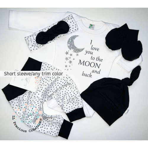 Love You To The Moon Gender Neutral Polka Dot Baby Outfit Newborn Clothes