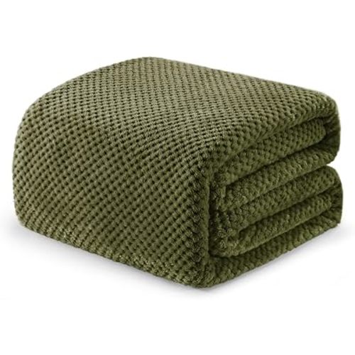 Exclusivo Mezcla Soft Waffle Fleece Bed Blanket Twin Size, Olive