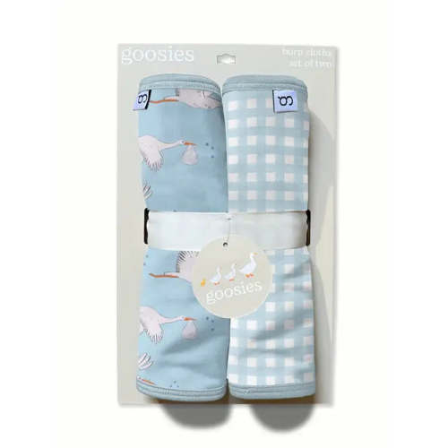 Burp Cloth Set- Stork/Blue Gingham – Goosies