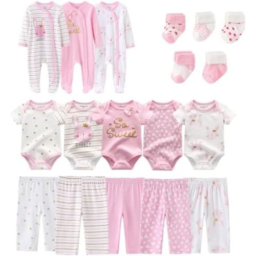 Baby Boy Girl 18 Pack Layette Set Cotton Infant Unisex Clothes and Accessories New born Essentials Clothing Sets