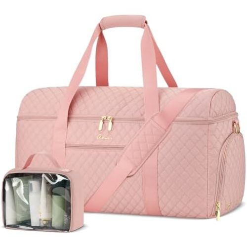 Weekender Bags for Women, Wide Open Large Travel Duffle Bag with Shoe Compartment, Overnight Hospital Bag For Women Labor Delivery, Carry on Bag Personal Item Travel Bag with Wet Pocket (Pink)