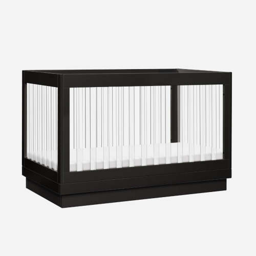 Harlow Acrylic Convertible Crib - Black with Black Base and Acrylic Slats
