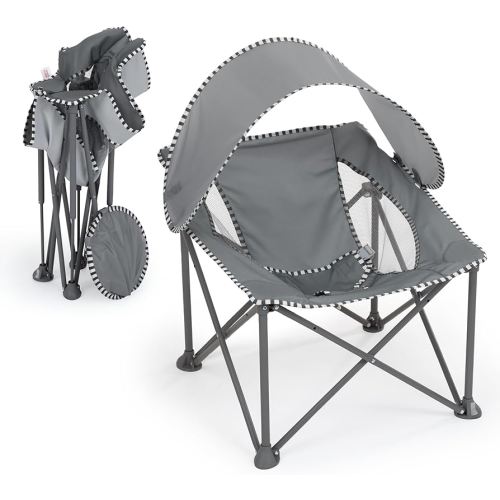Bright Starts Pop 'N Chill Travel Seat, Indoor/Outdoor Use, Infant Seat with UPF 50+ Canopy, Grey, Ages 0-6 Months