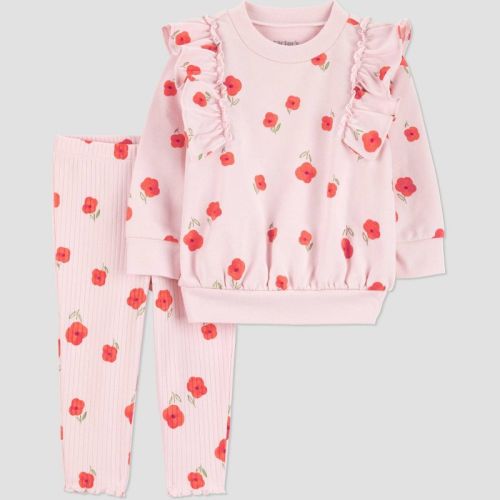 Carter's Just One You® Baby Girls' 2pc Long Sleeve Floral Ruffle Sweatshirt and Leggings Set - Pink