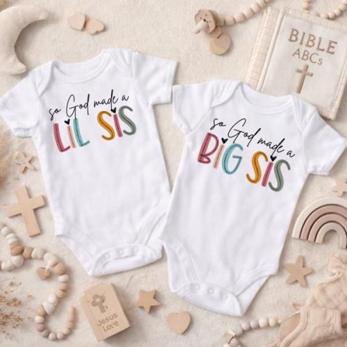 So God Made a Lil Sis, Big Sis Girls Baby Bodysuit
