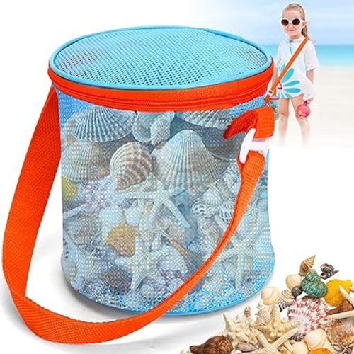 Sea Shell Bags for Beach,Large Mesh Seashell Holder for Adults,Shelling Collecting Tools Travel Sand Toys Storage Bucket for Sandbox,Beach Vacation Essentials,Beach Must Haves Sand Box Toy Bag