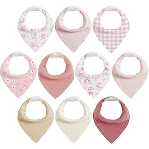 egmao baby Muslin Bibs for Drooling and Teething,10 Pack Drool Bibs for Boys Girls,100% Cotton Soft for Infant,Newborn
