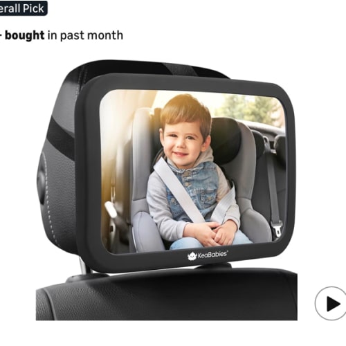 KeaBabies Baby Car Seat Mirror - Wide Shatterproof Backseat Infant Car Mirror for Baby Rear Facing, Crystal Clear View, Travel Accessories, Easy Install & Adjust for Removable Headrest (Matte Black)
