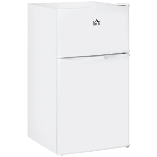 HOMCOM Double Door Mini Fridge with Freezer, 3.2 Cu.Ft Compact Refrigerator with Adjustable Shelf, Adjustable Thermostat
