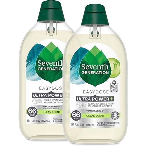 Seventh Generation Laundry Detergent Ultra Concentrated Clean Scent oz 2 Pack 132 Loads, Clear, Power Plus, 23.1 Ounce