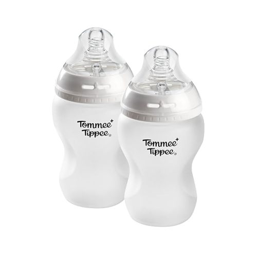 Tommee Tippee Silicone Coated Glass Baby Bottles for Feeding, 9 0z, Anti-Colic, 0+ Months, Slow Flow Breast-Like Nipple, Shatter-Proof Glass, BPA Free, Pack of 2