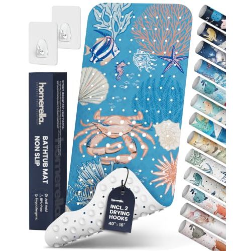 Bathtub Mat Non Slip Anti Mold for Kids 40x16 - homerella® Bath Mat for Tub, BPA Free, Incl. 2 Hooks, Washable Shower Mat Non Slip Anti Mold, Shower Mats for Inside Shower, EU Certified