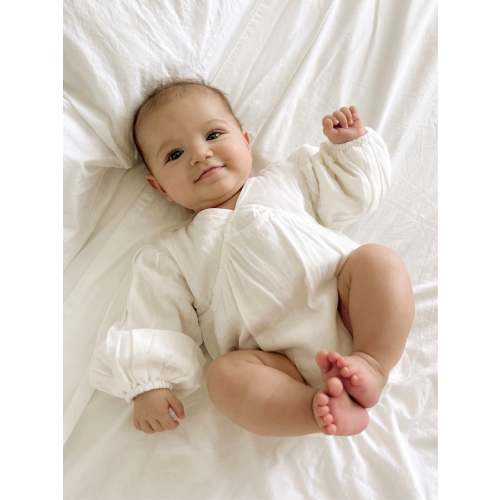 Billowed Muslin Romper ‘White’ – Oat Co