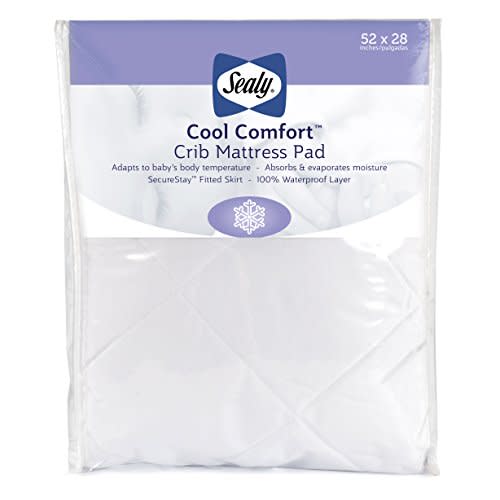 Sealy Cool Comfort Fitted Toddler & Baby Crib Mattress Pad/Protector - 100% Waterproof Layer, White, 52” x 28”