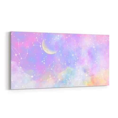Feelyou Purple Pink Galaxy Large Canvas Wall Art for Living Room Bedroom Moon Star Wall Art for Home Decor Solar System Office Wall Decor Cloud Galaxy Wall Painting 24"x48"