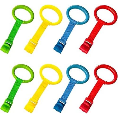 Baby Pull up Rings,playpen Accessories,Baby Toddler Walking Assistant Pull up Ring,playpen Pull up Rings,Strengthen Muscles,Perfect for Early Standing Practice, Boost Baby's First Steps!8PCS 4Colors