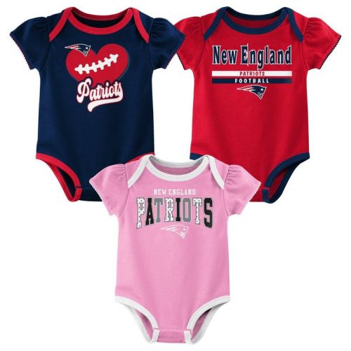 NFL New England Patriots Girls' Newest Fan 3pk Bodysuit Set - 0-3M
