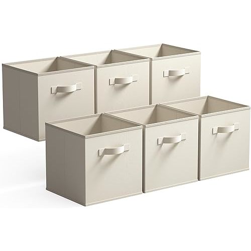 GRANNY SAYS Cube Storage, 13x13 Storage Cube Organizer, Foldable Fabric Cube Storage Bins with Handle, Closet Cube Baskets for Organizing, Cubby Storage Box, Beige, 6-Pack
