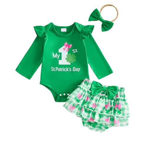 Baby Girl Football Outfit Rugby Print Romper Skort Stockings Headband 4Pcs | Newborn Baby Girl Football Outfit Fall Rugby Print Ruffle Sleeve Romper Plaid Shorts Leg Warmers Headband 4Pcs Clothing Set