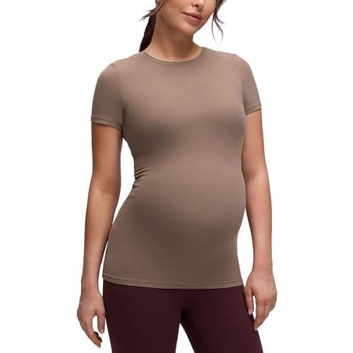 CRZ YOGA Softembrace Maternity Crew Neck Short Sleeve Shirts - Soft Casual Pregnancy Tops Going Out Basic T-Shirts for Women