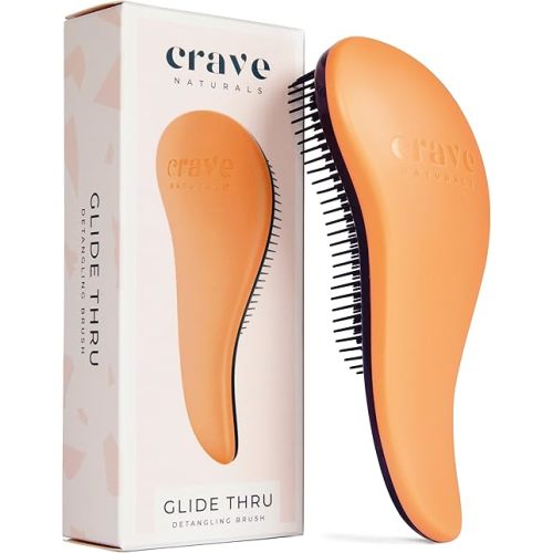 Crave Naturals Glide Thru Hair Brush - Detangler Brush for Curly, Straight, Wet or Dry Hair - Gentle Detangling Brusheses for Adults, Kids, Toddlers - Hair Accessories for Women, 7.5"x3" - Coral