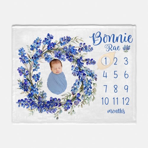 Bluebonnet Milestone Blanket, Bluebonnet Monthly Blanket, Floral Blanket, Baby Shower Gift, Baby Girl Milestone Blanket, Bluebonnets F121