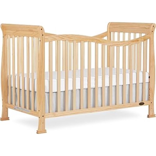 Dream On Me Violet 7-in-1 Convertible Full-Size Baby Crib with Toddler, Day & Full Bed Conversion in Natural, GreenGuard Gold & BSA, 4 Mattress Heights, Sustainable Pinewood