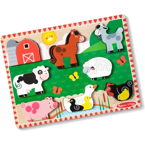 Melissa & Doug Farm Wooden Chunky Puzzle (8 pcs) - Farm Animal Toys For Kids, Wooden Puzzles For Toddlers Ages 2+ - FSC-Certified Materials