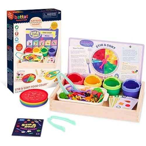 Battat Education – Play Food Set – Sorting Toy Food – Toddler Pretend Play Set – Fine Motor Food Toy – Learning Kitchen Toys - 3 Years + – Stir & Sort Food Court (102 Pcs)