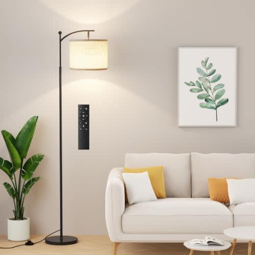 60" Floor Lamp with Remote and Stepless Dimmable Bulb, Black Pole