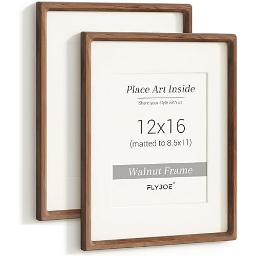 12x16 Picture Frame Set of 2, USA-Sourced Natural Walnut Wood Photo Frame with Tempered Glass, Handcrafted Rounded Corner 12 x 16 Wooden Frame Matted to 8.5x11 Photos, Horizontal or Vertical Wall Mounting