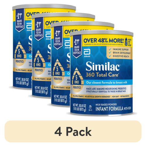 (4 pack) Similac 360 Total Care Infant Formula Powder, 30.8 oz Value Can