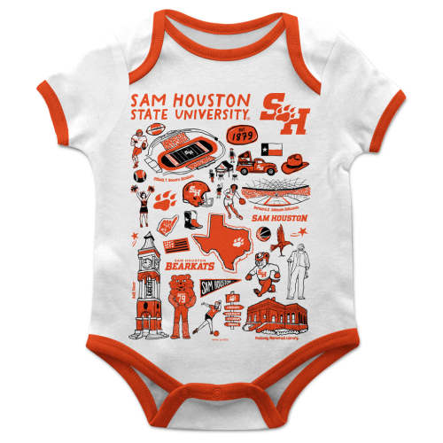 Sam Houston Bearkats Hand Sketched Vive La Fete Impressions Artwork Infant White Short Sleeve Bodysuit Bodysuit