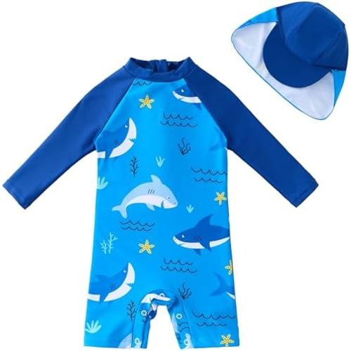 UMELOK Baby Boys UPF 50+ Sun Protection One Piece Rashguard Swimsuit with Snap Bottom