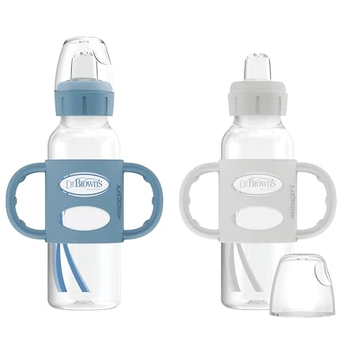 Dr. Brown's Narrow Sippy Spout Bottle with Handles, Blue & Gray, 2-Pack