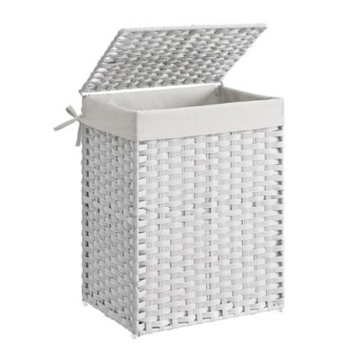 SONGMICS 23.8 Gal  Laundry Hamper Laundry Basket with Lid and Handles Wicker hamper White