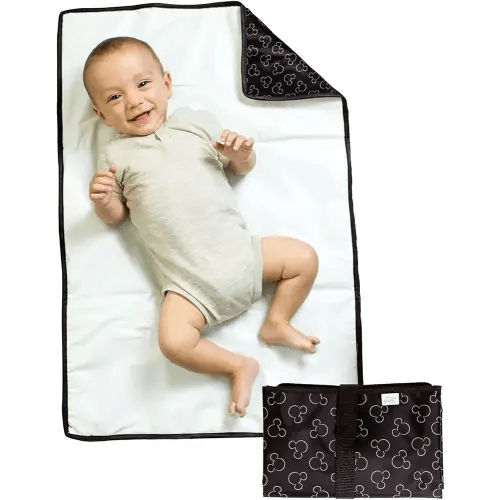 Disney Baby by J.L. Childress Full Body Portable Changing Pad - Disney Travel Essential - Padded, Waterproof, Foldable Diaper Changing Pad - Extra-Large 19" x 30" - Mickey Mouse Black