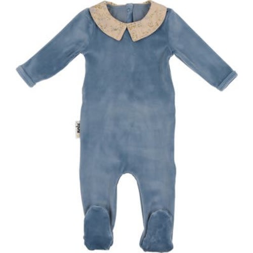 Floral Collar Velour Footie, 12M
