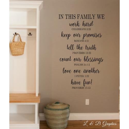 In this family we- Bible Verse-Vinyl Wall Decal- Christian Wall Decor- Entryway Decor- Home Decor- Family Wall Decor- Wall Decor-