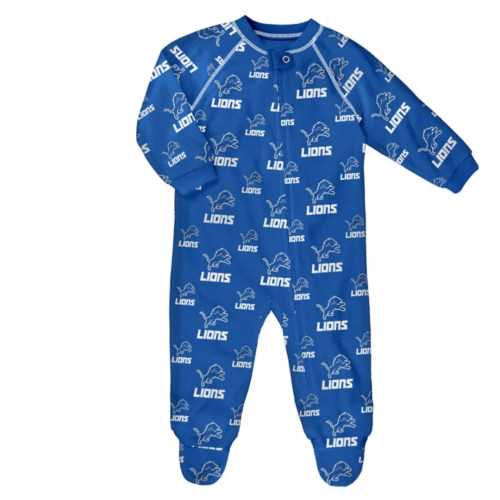 Detroit Lions BLUE Baby Raglan Romper Pajamas - 133430582