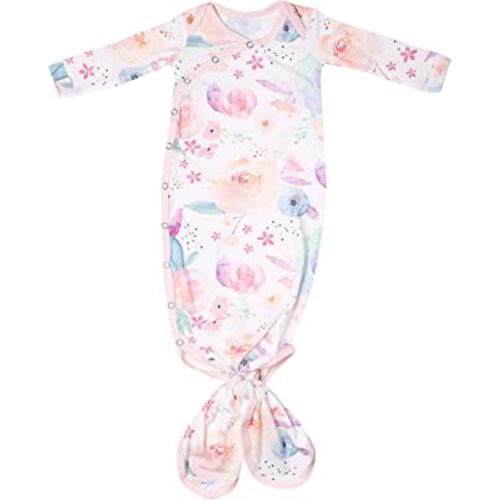 Copper Pearl Baby Gown - Knotted Newborn Sleepers for Baby Girl, Soft Stretchy Long Sleeve Infant Gowns with Bottom Tie and Hand Mittens, Perfect Hospital Coming Home Outfit (Bloom)