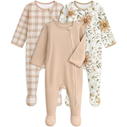 Baby Pajamas 100% Cotton Baby Sleepers for Newborn 0-3 3-6 6-9 Months 3Pcs Footie Pajamas Baby Boys Girls Clothes