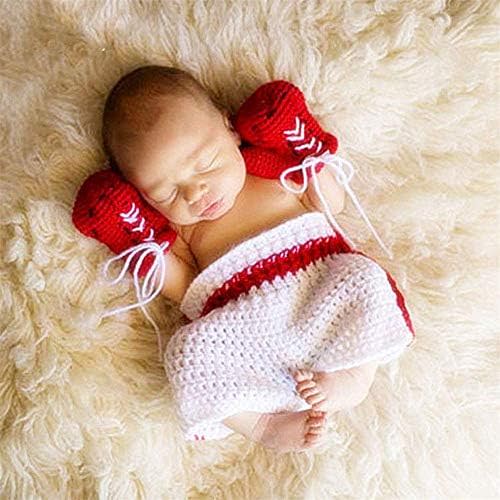 Newborn Photography Prop Infant Baby Boxing Gloves Pant Crochet Costume Knitted Shoot Outfits Knitted for 6-12 Months