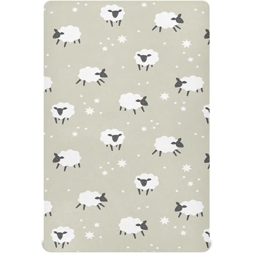 Crib Sheets for Boys Sheep and Stars Toddler Baby Girl Sheets for Crib,Neutral Mini Crib Nursery Mattress Sheets Fitted,Crib Mattress Soft & Breathable 52 * 28 * 9In