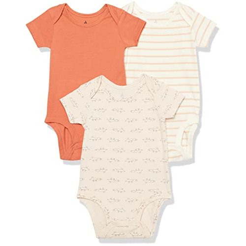 Amazon Essentials Unisex Babies' Cotton Stretch Jersey Short Sleeve Bodysuit (Previously Amazon Aware), Pack of 3