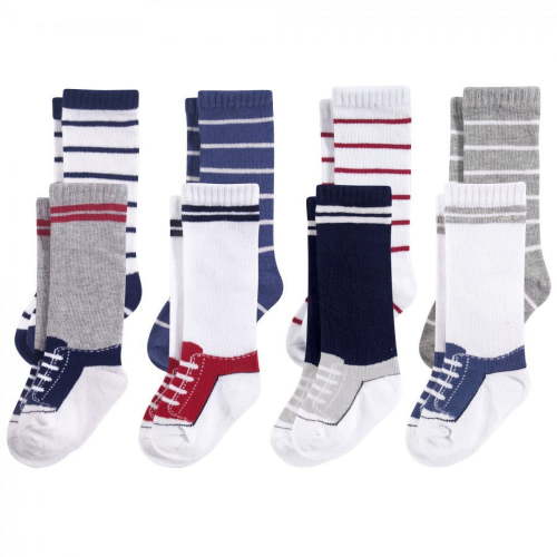 Hudson Baby Infant Boy Cotton Rich Knee-High Socks, Sneaker Blue Red, 0-6 Months