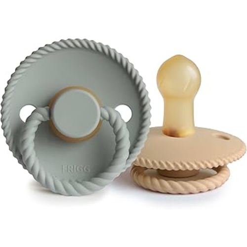 FRIGG Rope Natural Rubber Baby Pacifier | Made in Denmark | BPA-Free (Sage/Croissant, 0-6 Months)