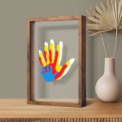 Family Handprint Kit, Hand Prints Keepsake Frame, DIY Craft Gift for New Parents & Mom & Baby, Grandparents, Mother's Day, Father's Day, Adoption Day, Anniversary, 6 Non -Toxic Paints (Brown)